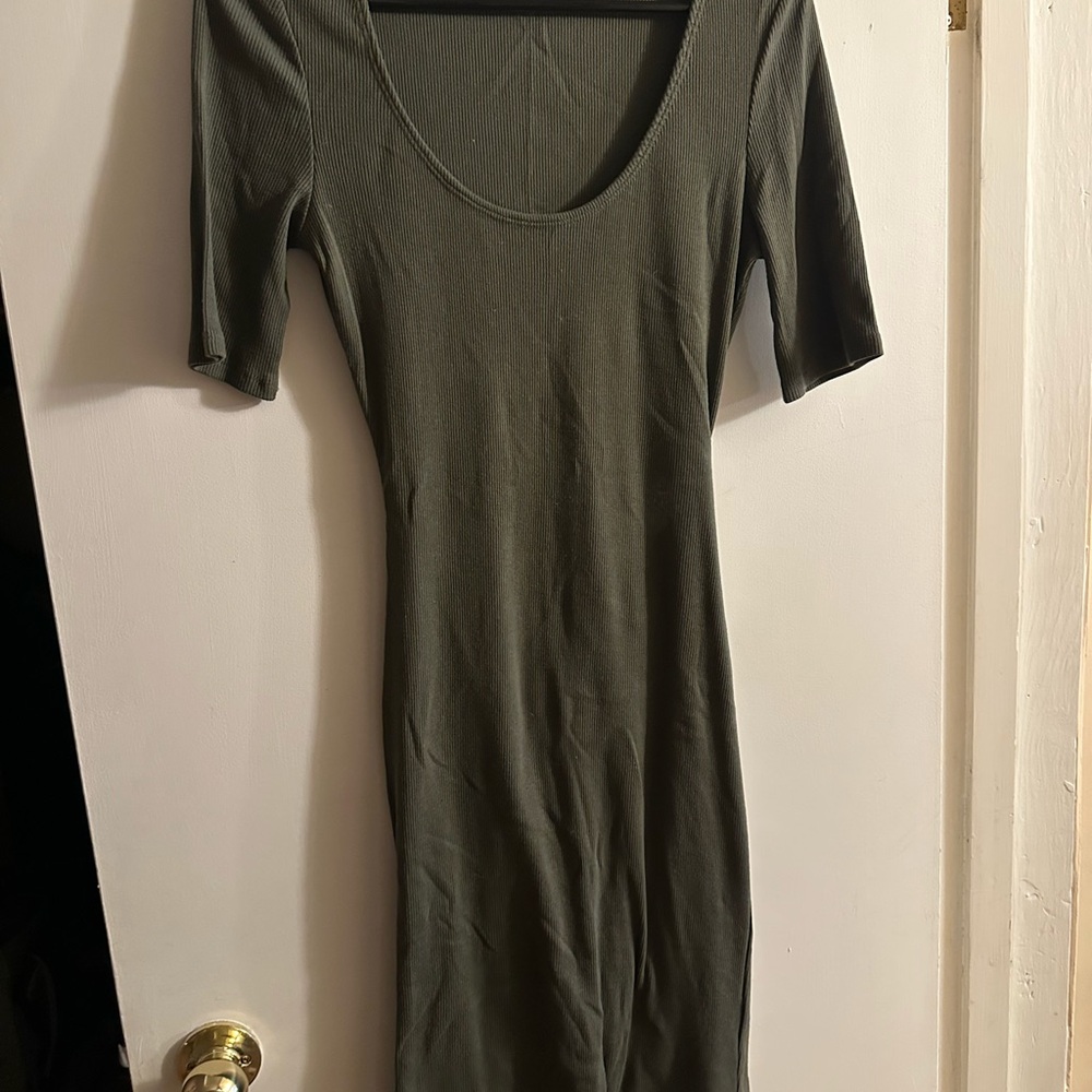 JustFab military green ribbed bodycon dress